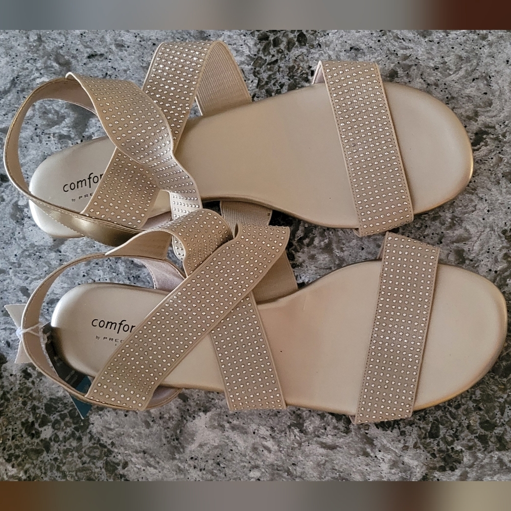 Comfort Sandals for Women - Nude/Beige Studded Straps